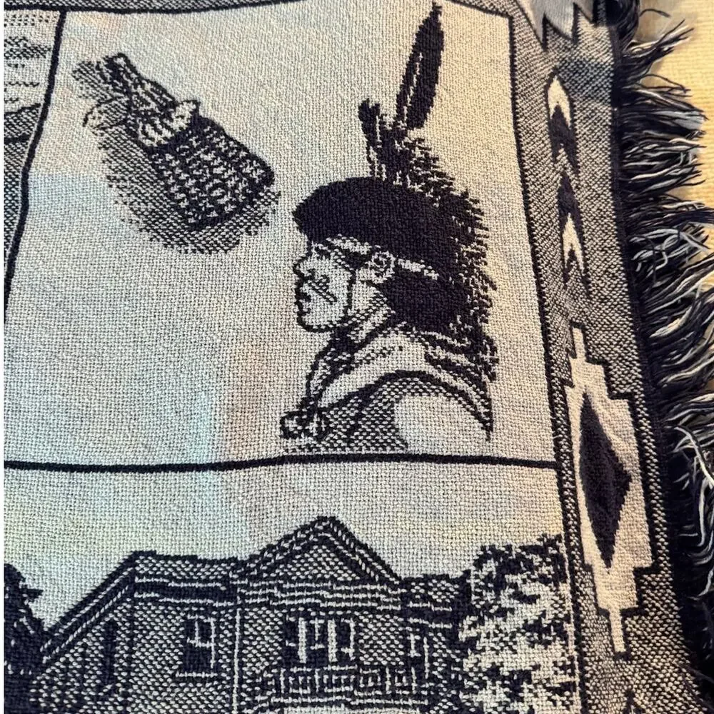 VTG Pawhuska Oklahoma Tapestry Throw Osage County NAVY BLUE 45x64, Fringe READ